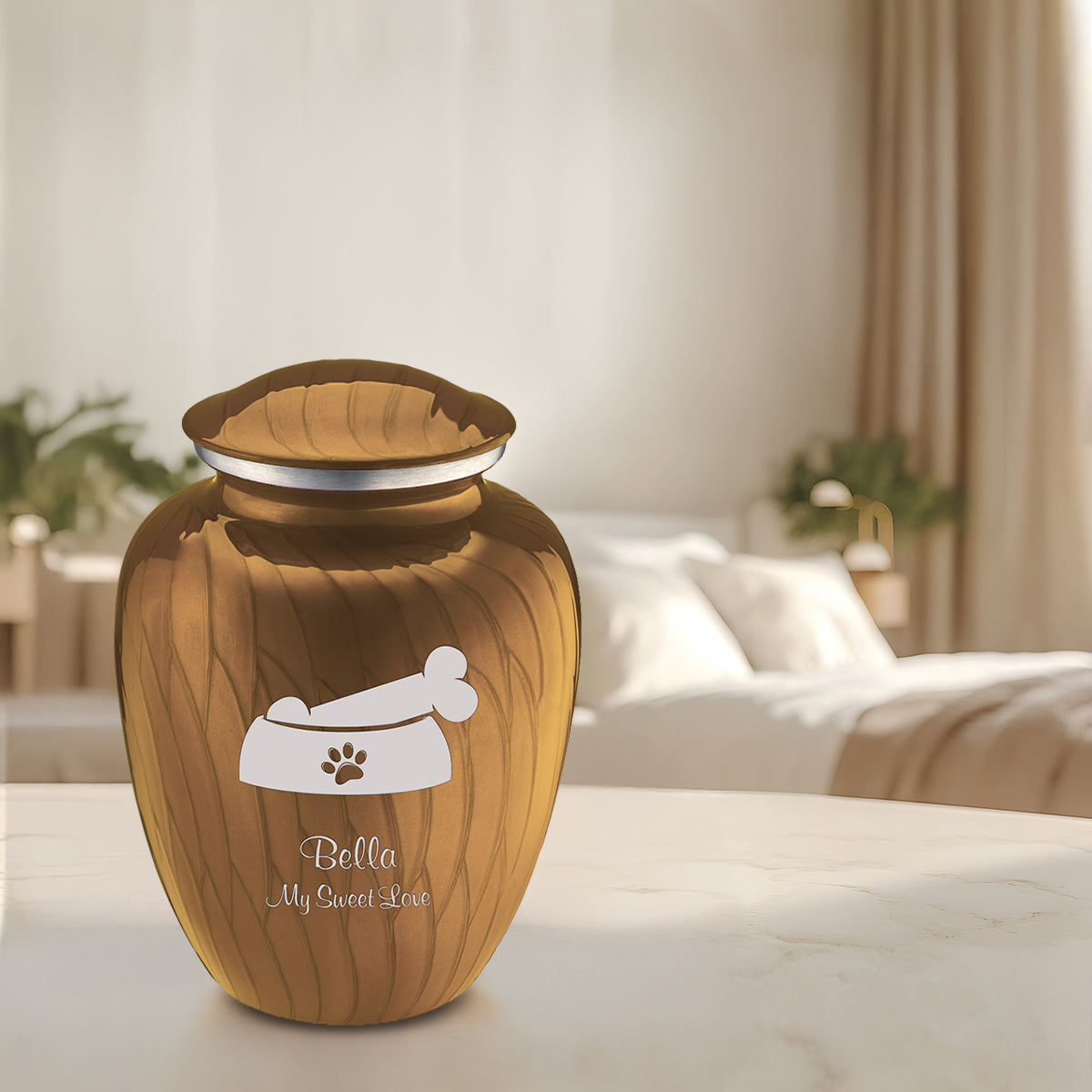 Large Embrace Pearl Gold Pet Dog Bone Cremation Urn