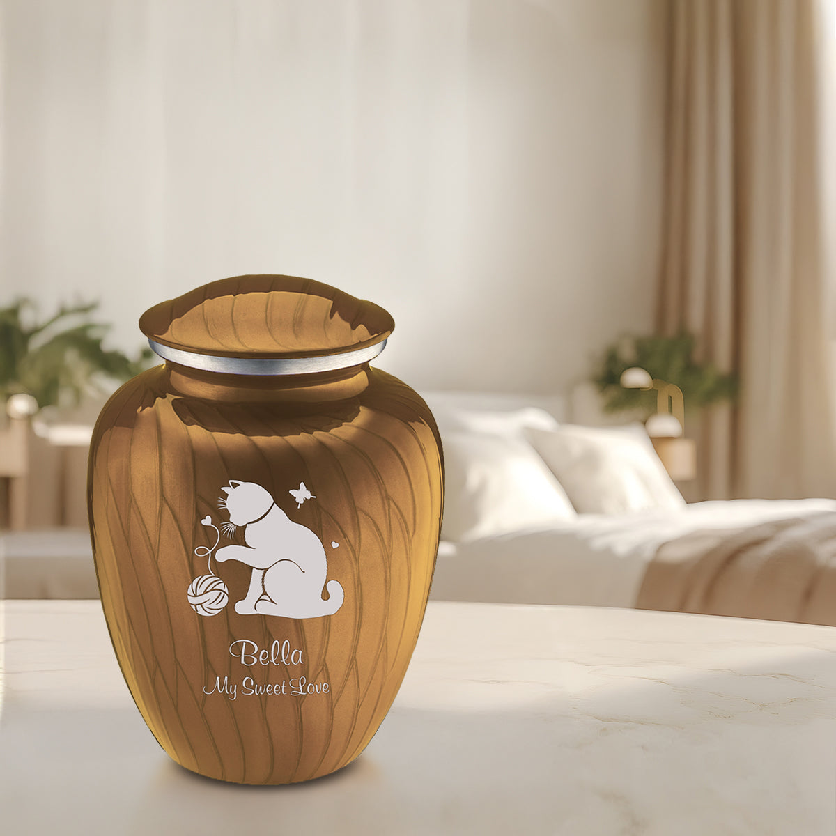 Large Embrace Pearl Gold Pet Fun Cat Cremation Urn