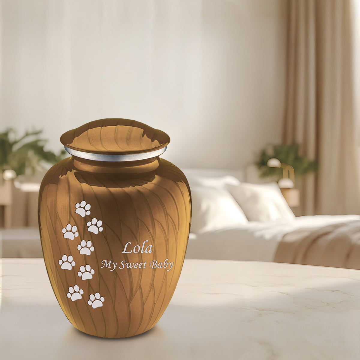 Large Embrace Pearl Gold Walking Paws Pet Cremation Urn