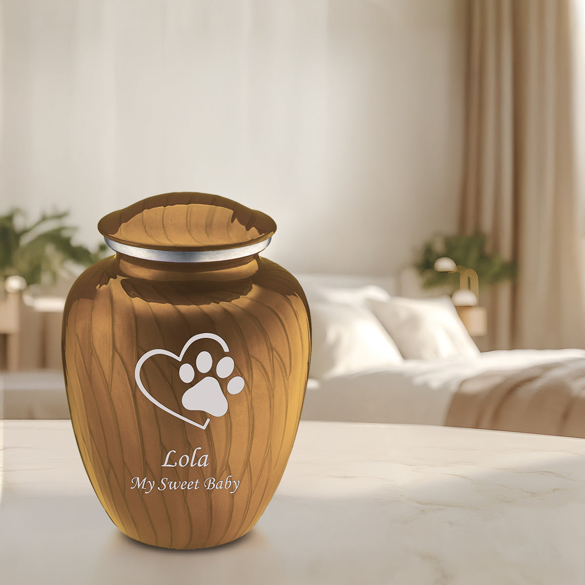 Large Embrace Pearl Gold Single Paw Heart Pet Cremation Urn