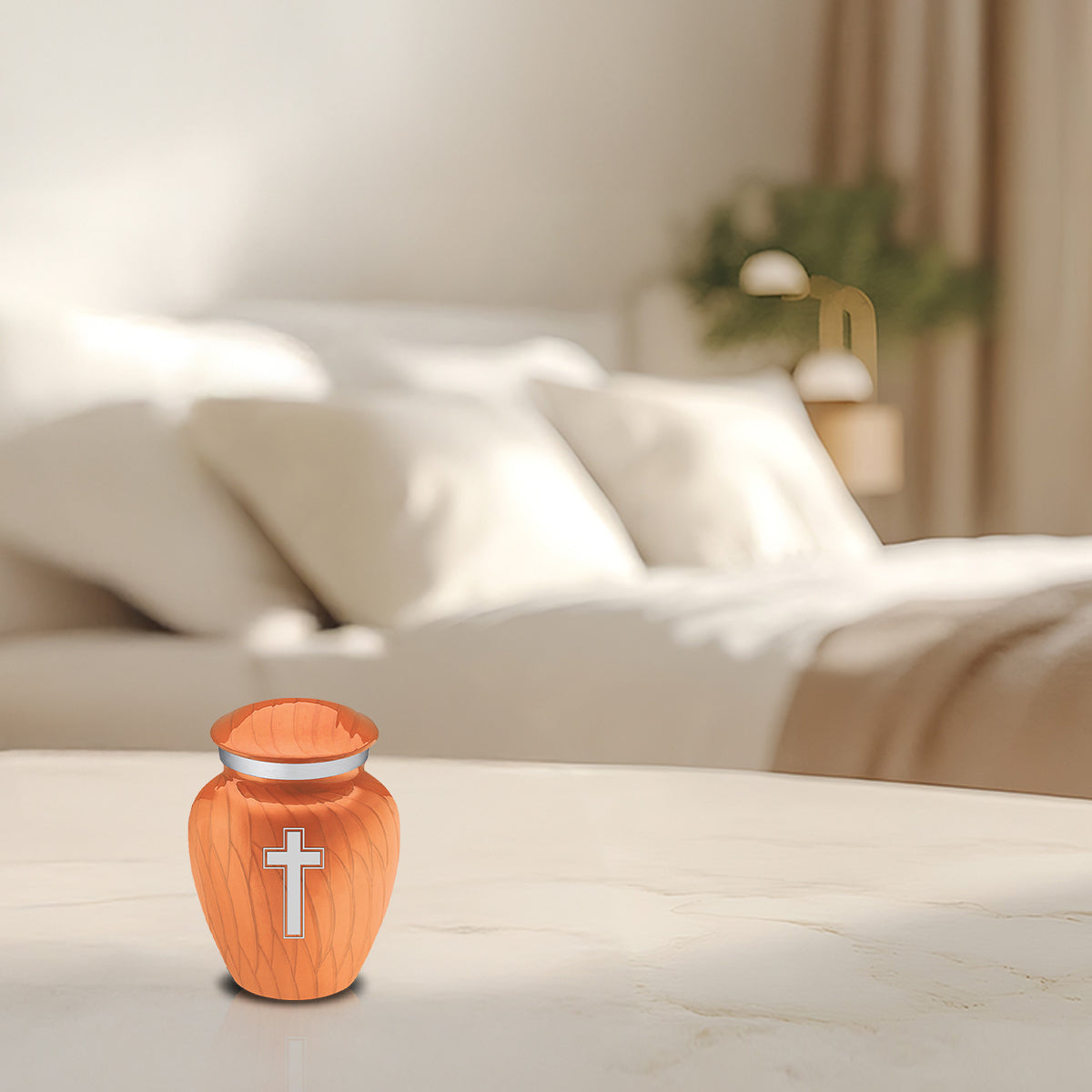 Keepsake Embrace Pearl Orange Simple Cross Cremation Urn