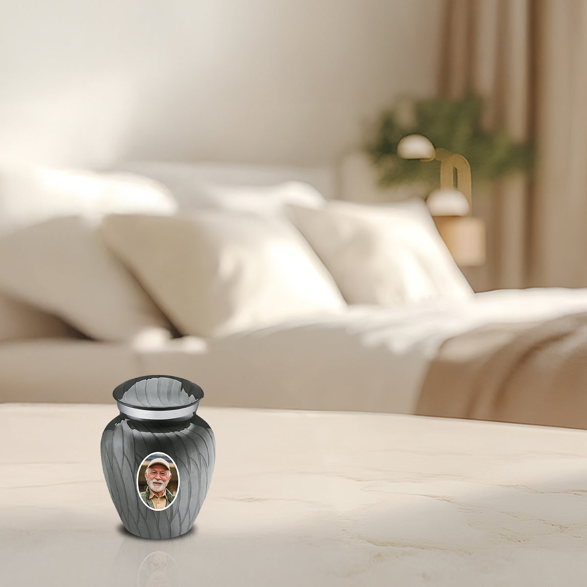 Keepsake Embrace Pearl Silver Portrait Cremation Urn