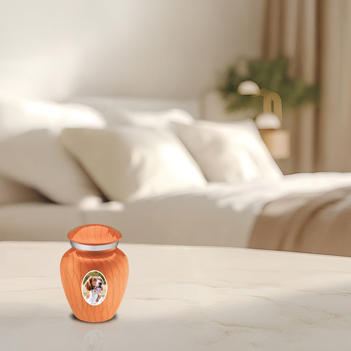 Keepsake Pet Embrace Pearl Orange Portrait Cremation Urn