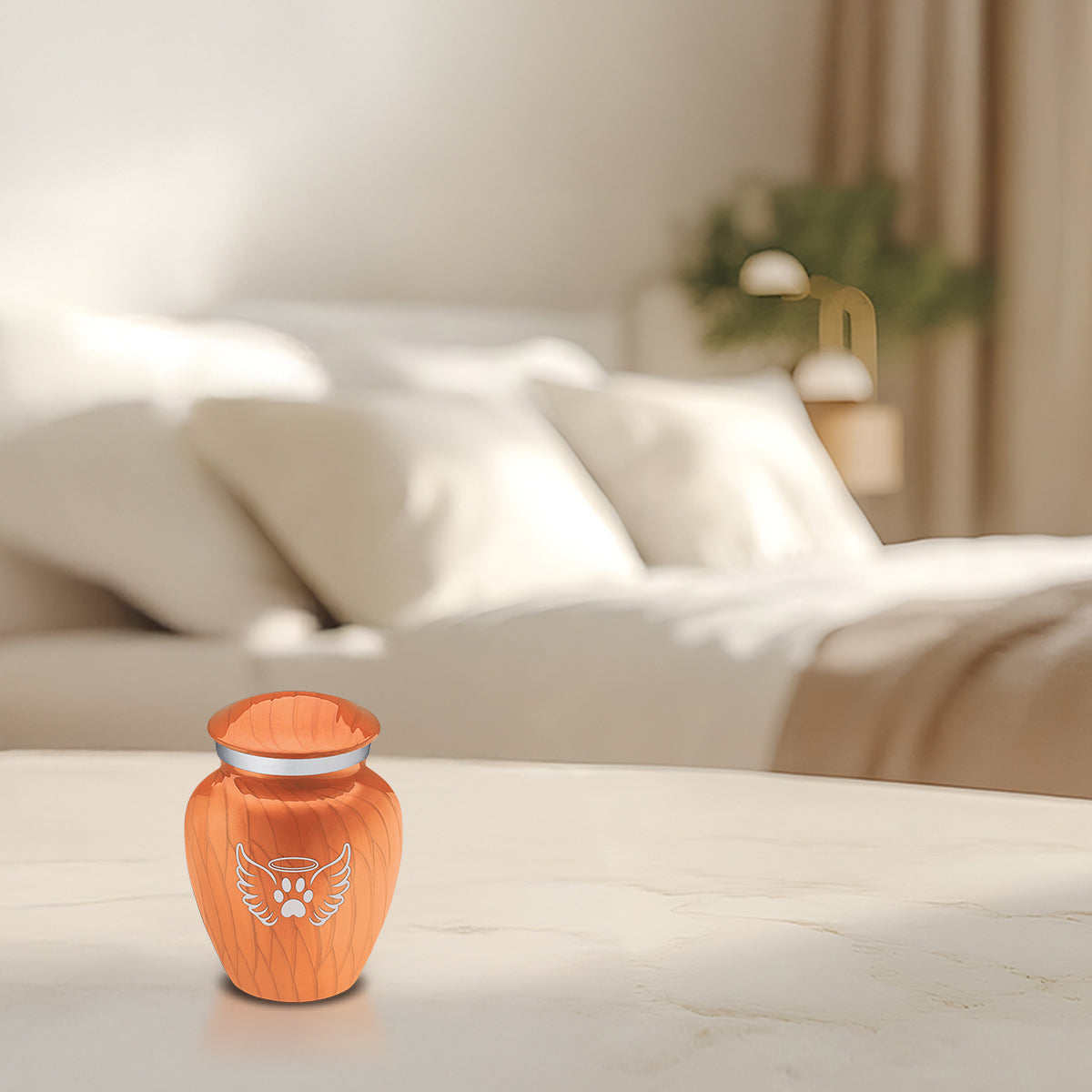 Keepsake Embrace Pearl Orange Pet Angel Wings Cremation Urn