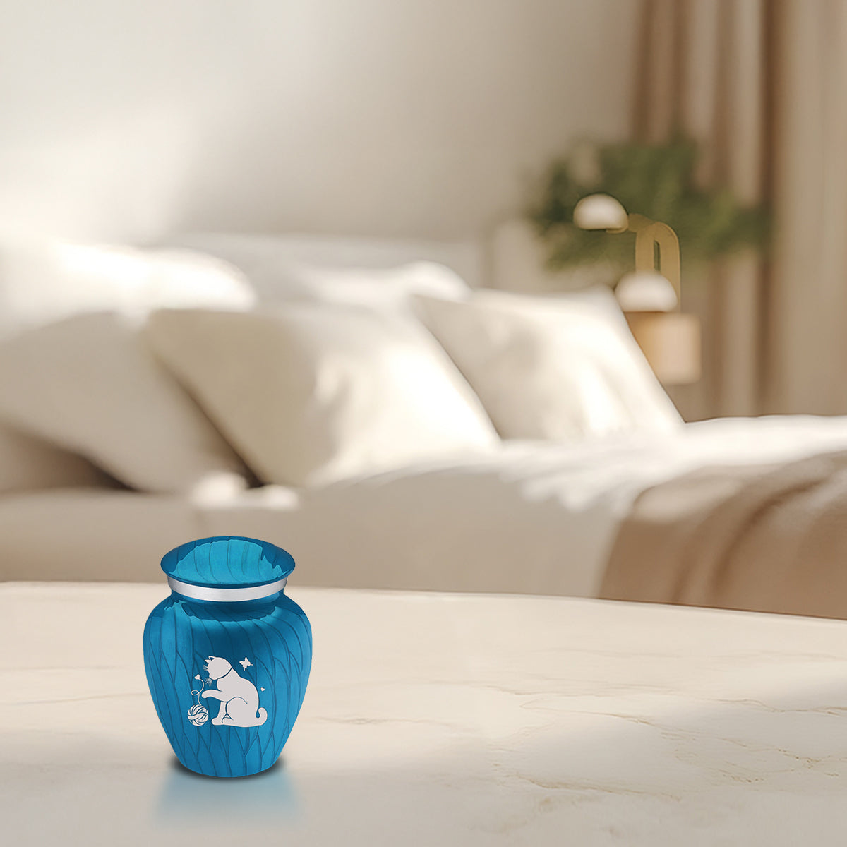Keepsake Embrace Pearl Racing Blue Pet Fun Cat Cremation Urn