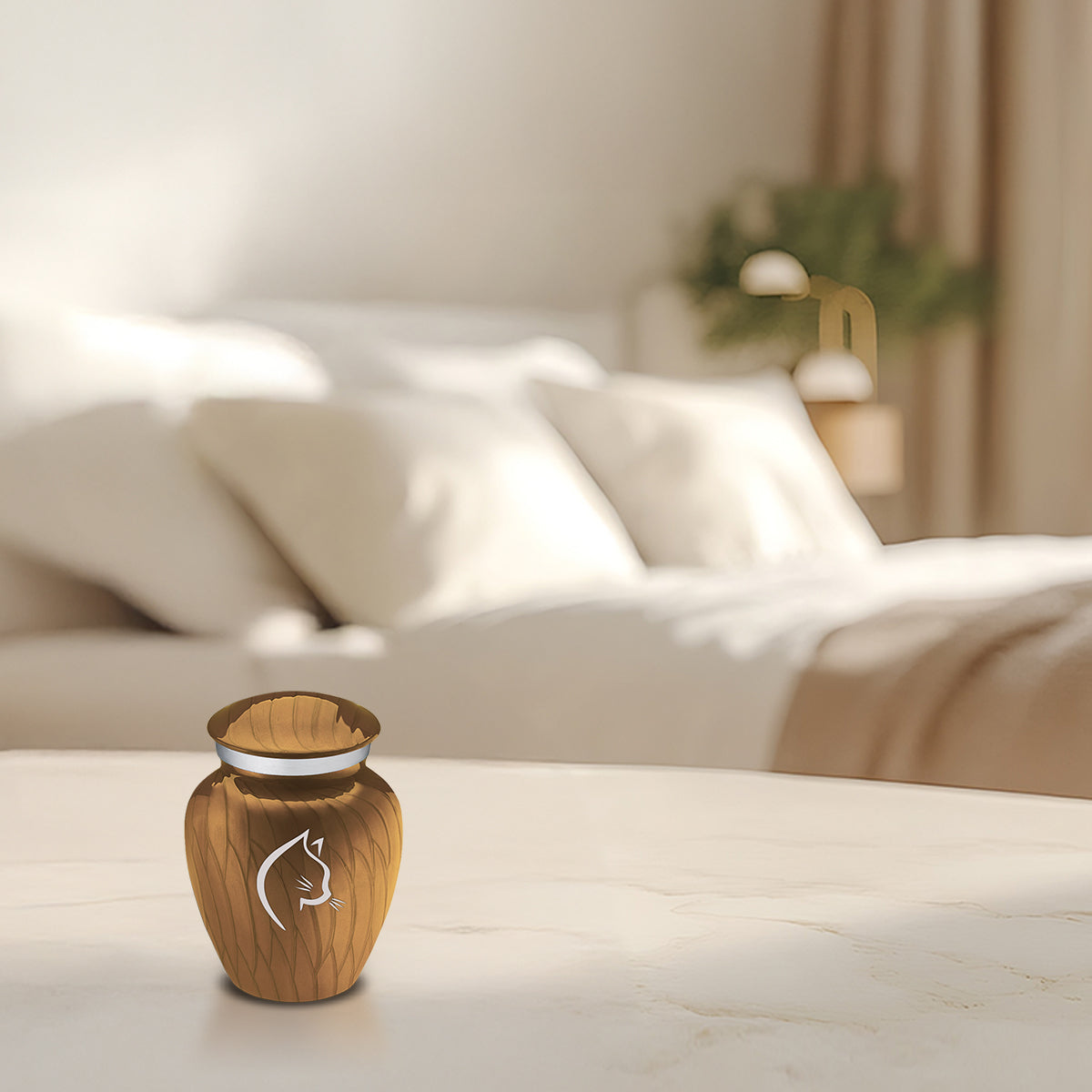 Keepsake Embrace Pearl Gold Cat Pet Cremation Urn