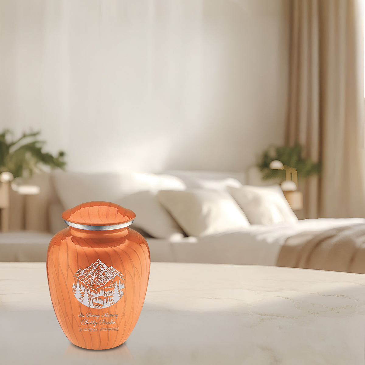 Medium Embrace Pearl Orange Rocky Mountains Cremation Urn
