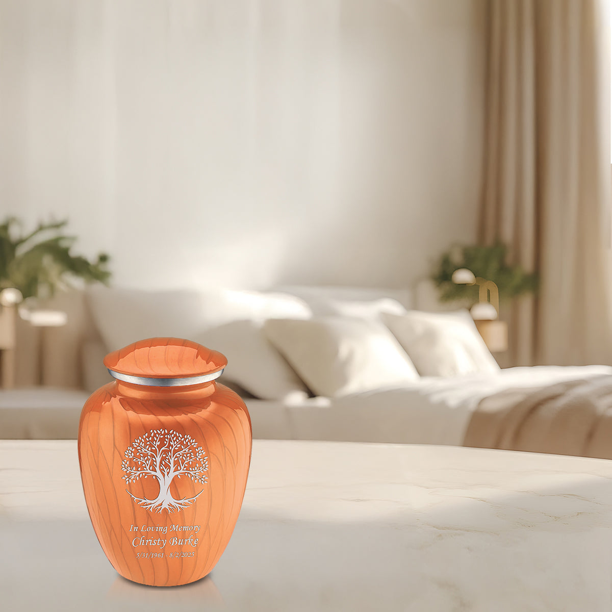 Medium Embrace Pearl Orange Tree of Life Cremation Urn