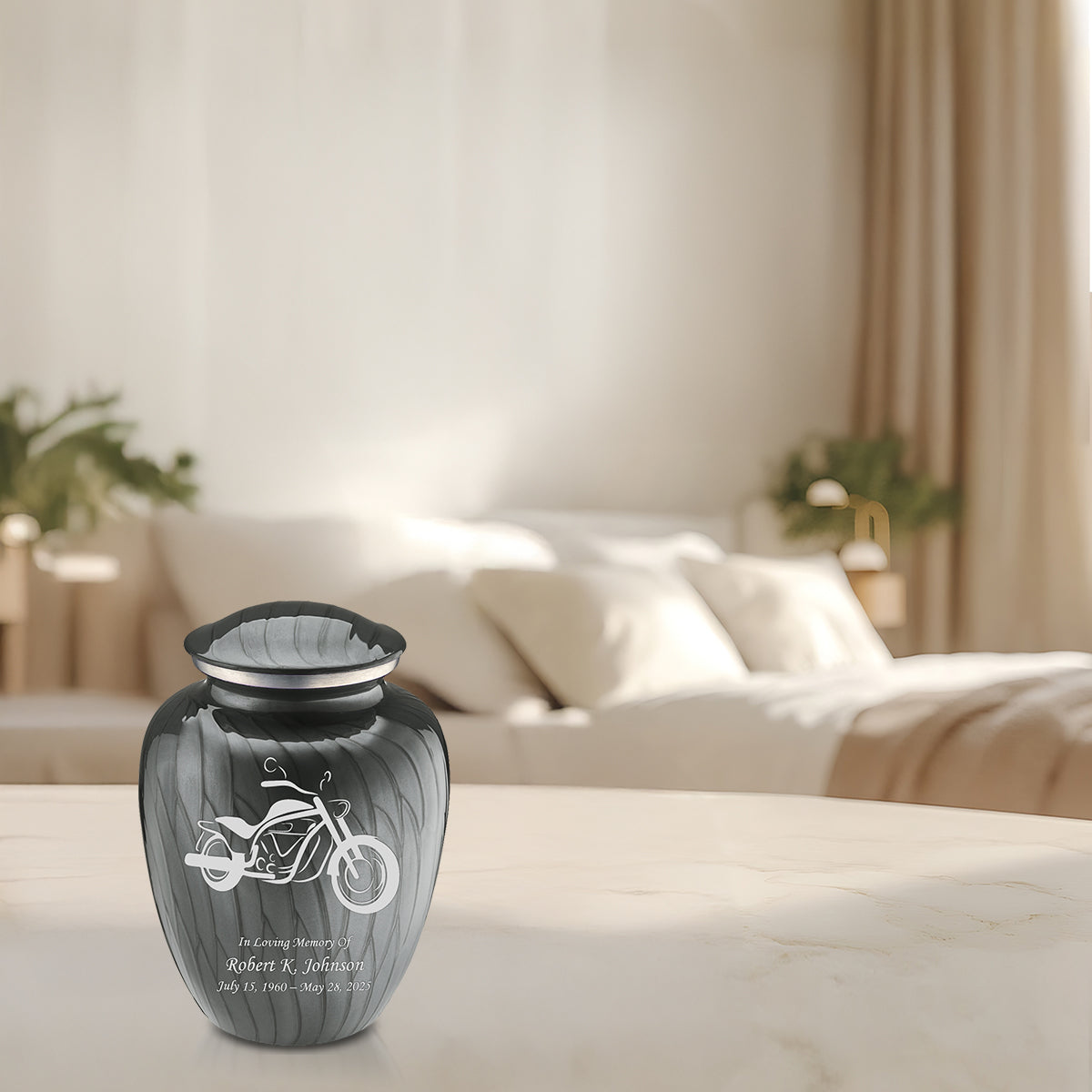 Medium Embrace Pearl Silver Motorcycle Cremation Urn