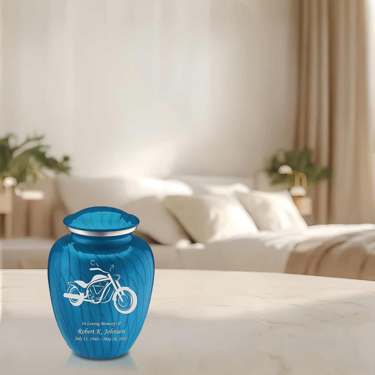 Medium Embrace Pearl Racing Blue Motorcycle Cremation Urn