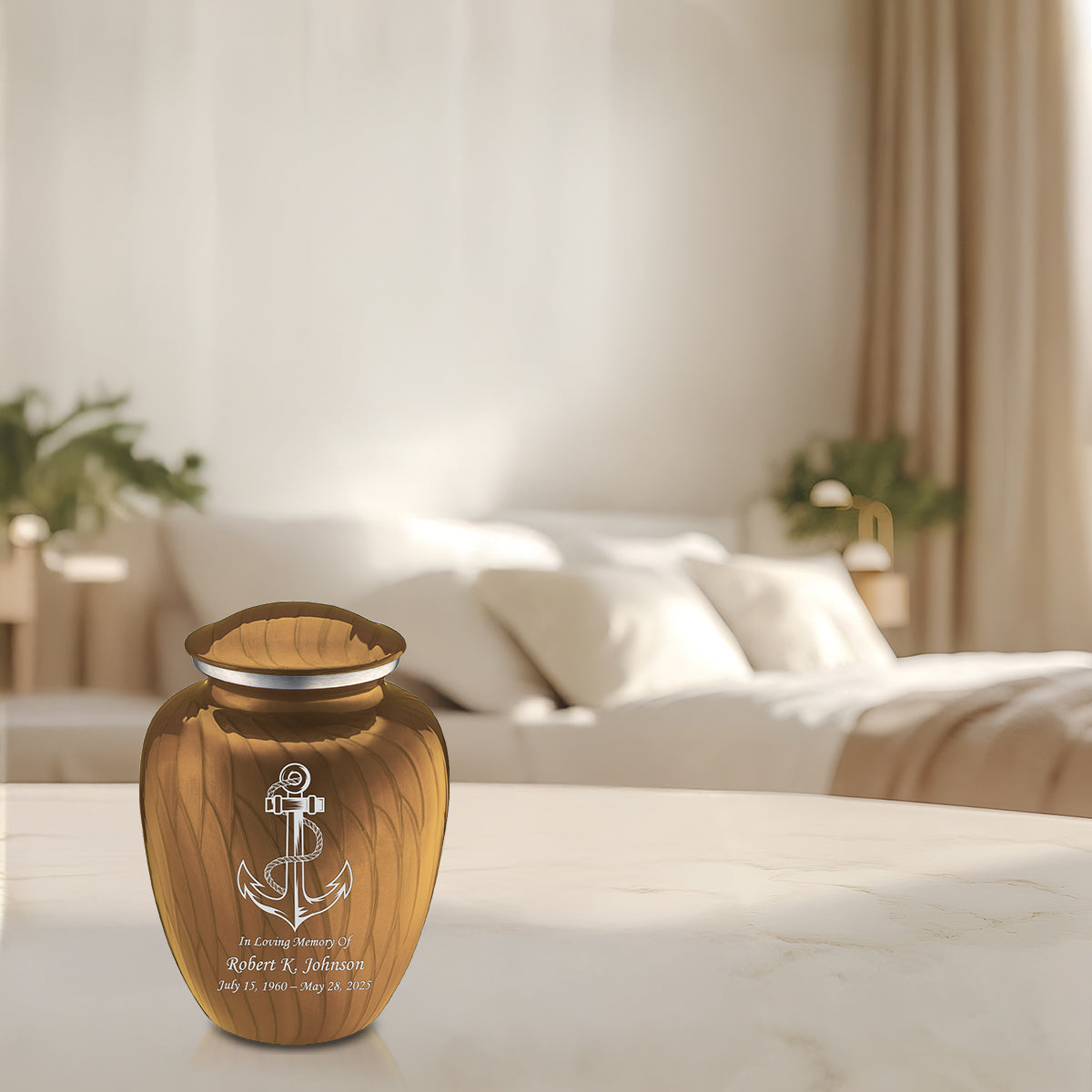 Medium Embrace Pearl Gold Anchor Cremation Urn