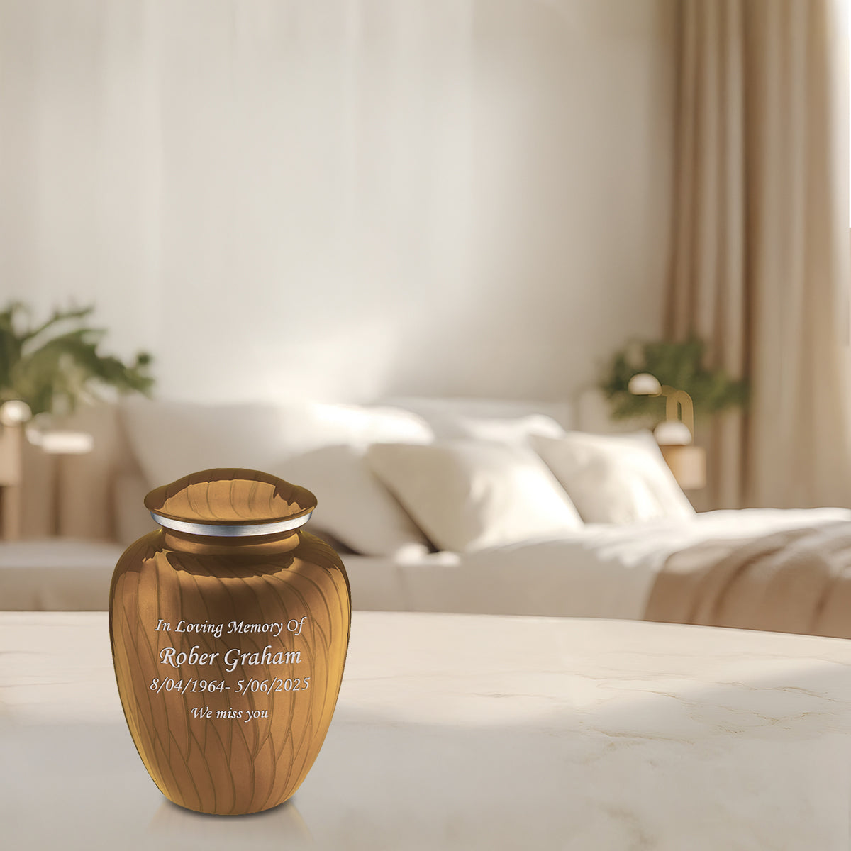 Medium Embrace Pearl Gold Custom Engraved Cremation Urn
