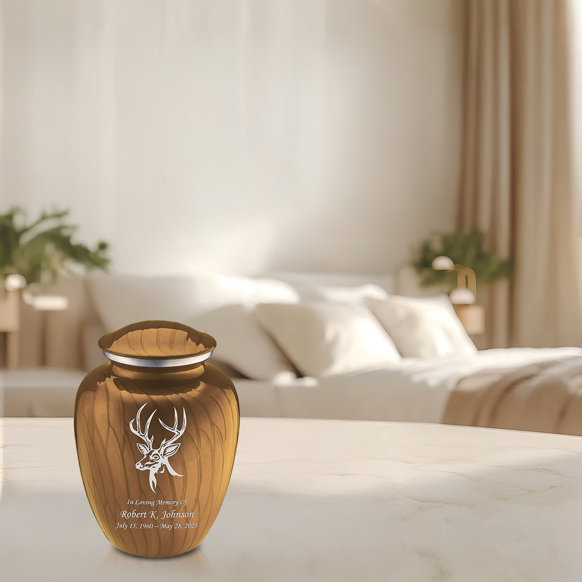 Medium Embrace Pearl Gold Deer Cremation Urn