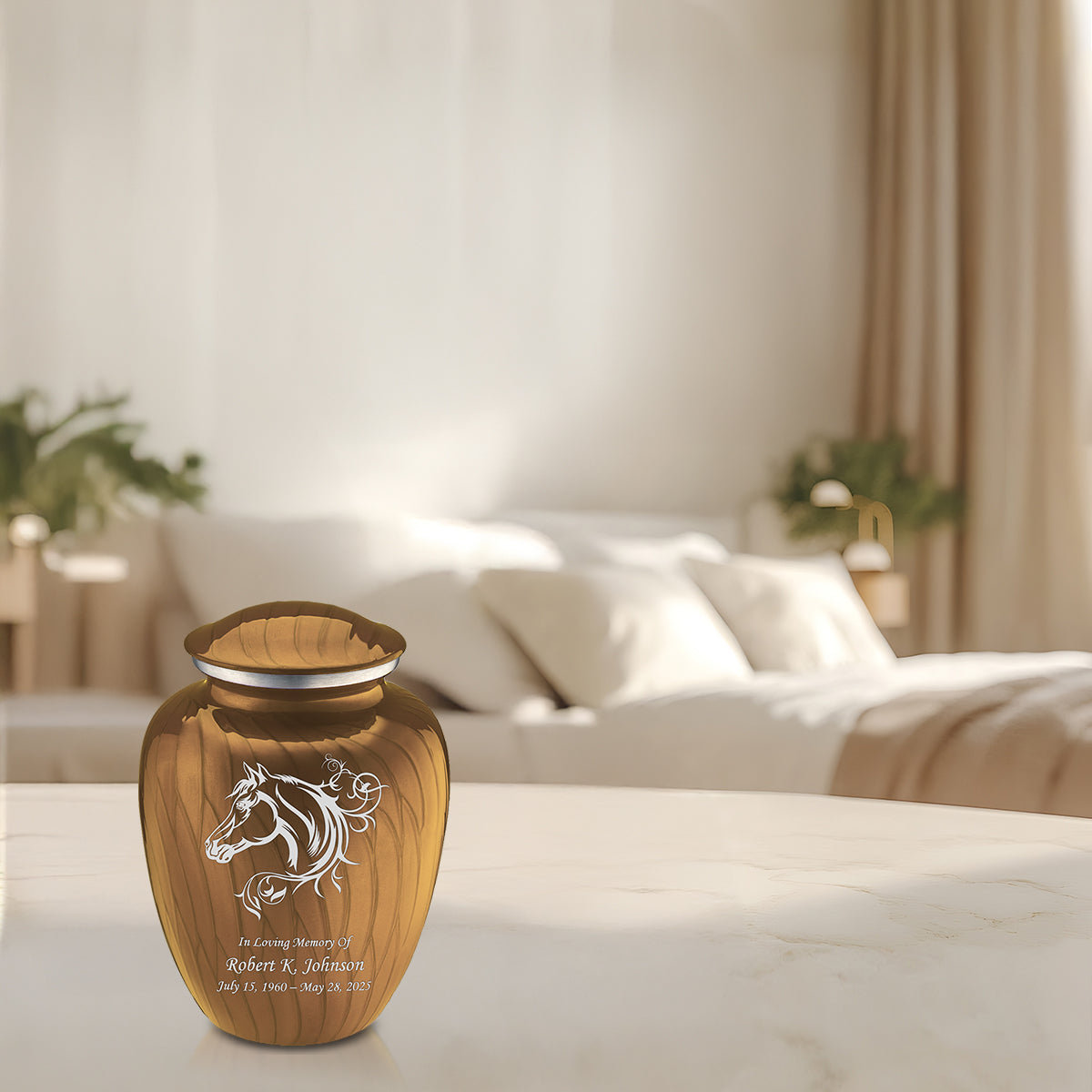 Medium Embrace Pearl Gold Horse Cremation Urn