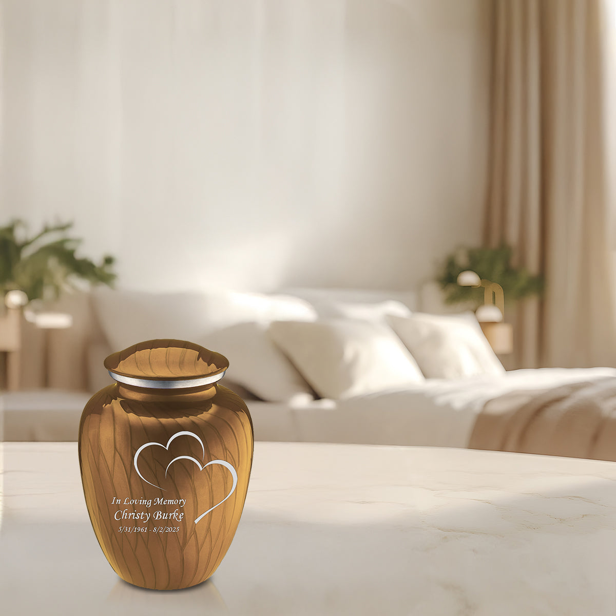 Medium Embrace Pearl Gold Hearts Cremation Urn