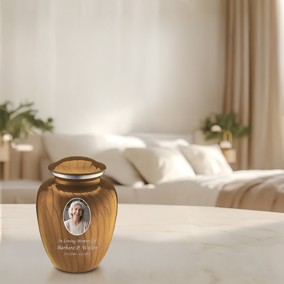 Medium Embrace Pearl Gold Portrait Cremation Urn
