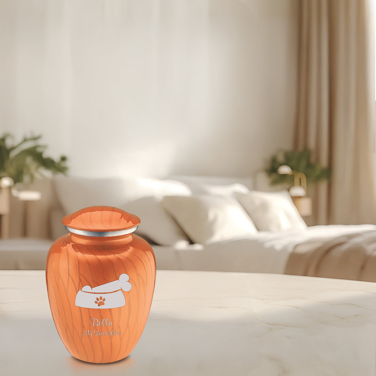 Medium Embrace Pearl Orange Pet Dog Bone Cremation Urn