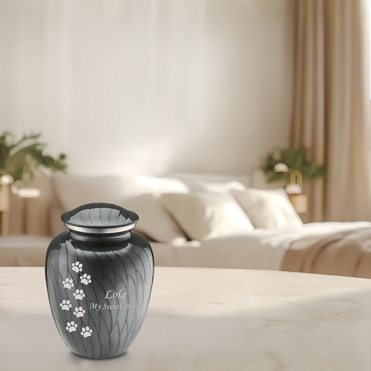 Medium Embrace Pearl Silver Walking Paws Pet Cremation Urn