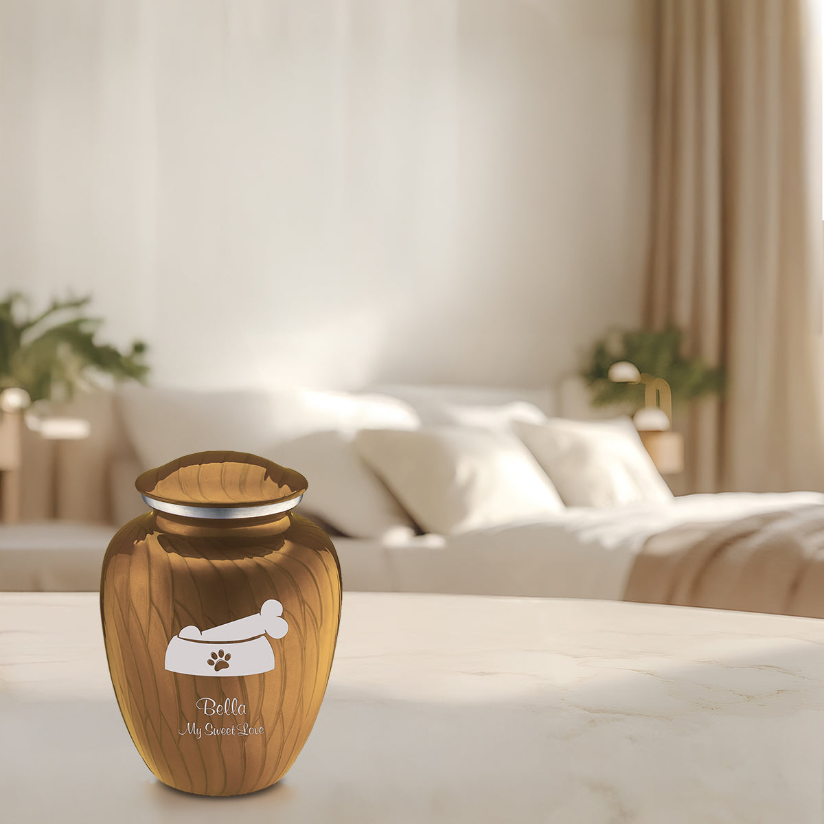 Medium Embrace Pearl Gold Pet Dog Bone Cremation Urn