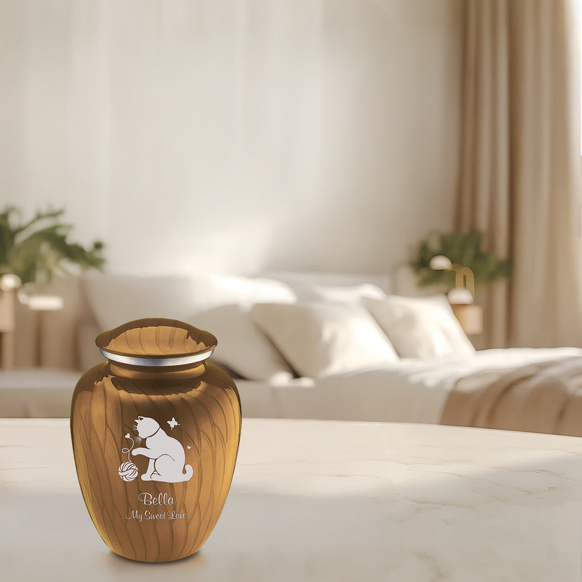 Medium Embrace Pearl Gold Pet Fun Cat Cremation Urn