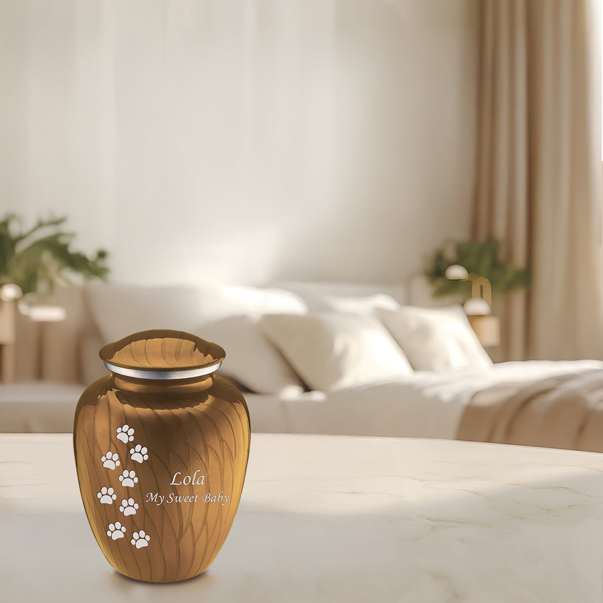 Medium Embrace Pearl Gold Walking Paws Pet Cremation Urn