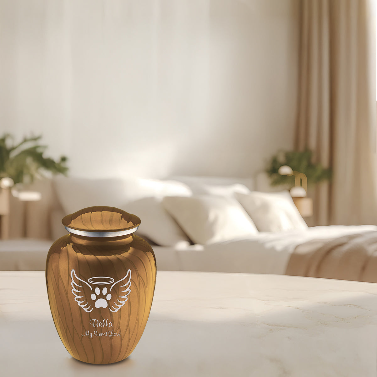 Medium Embrace Pearl Gold Pet Angel Wings Cremation Urn