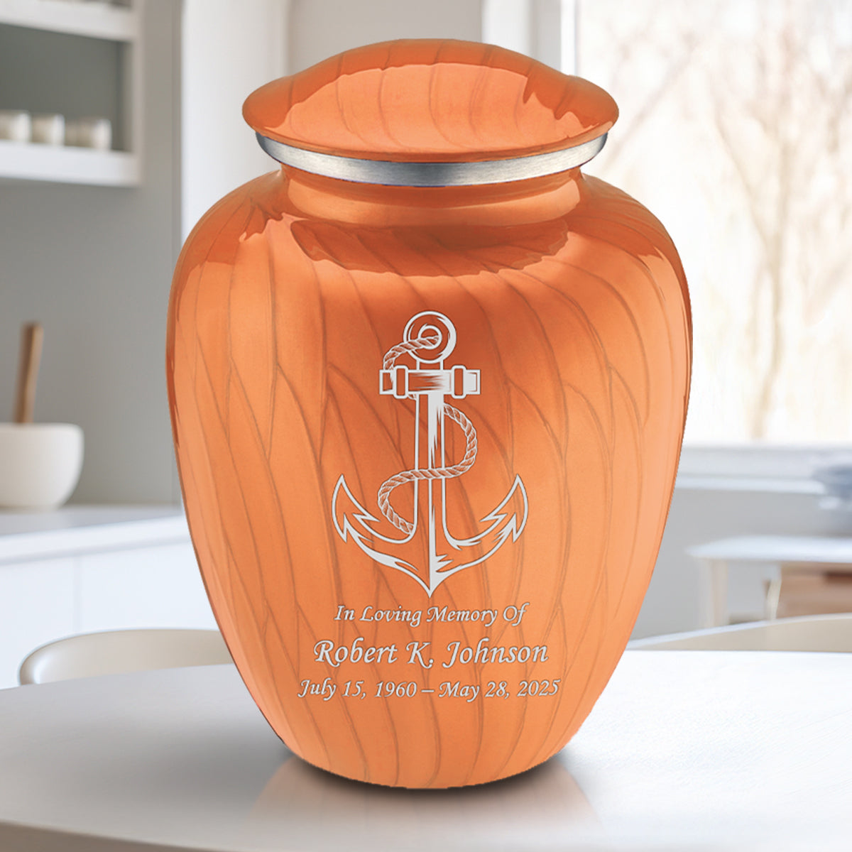 Adult Embrace Pearl Orange Anchor Cremation Urn