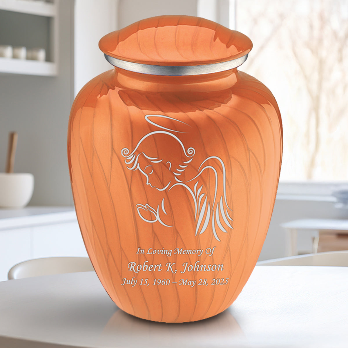 Adult Embrace Pearl Orange Angel Cremation Urn