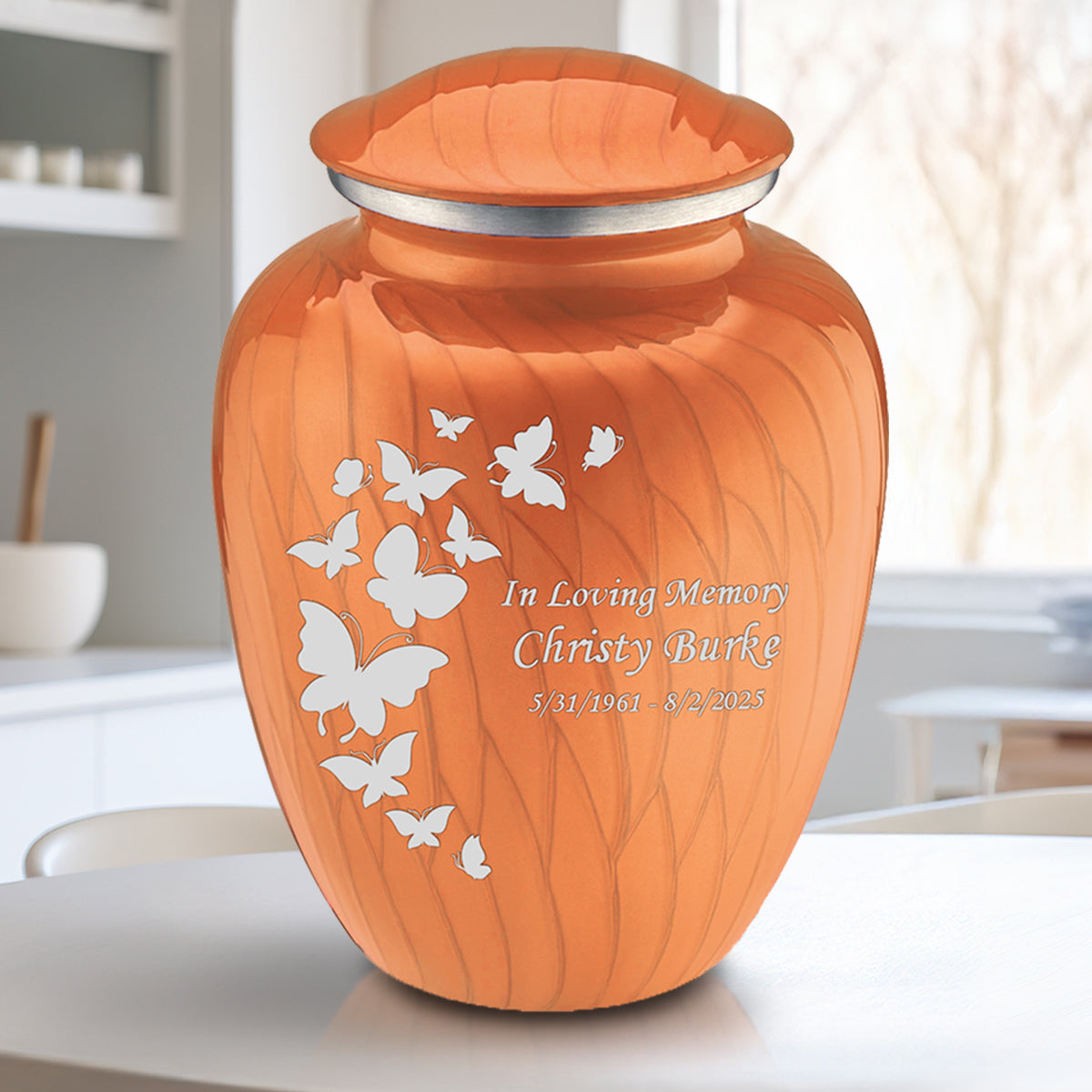 Adult Embrace Pearl Orange Butterfly Cremation Urn