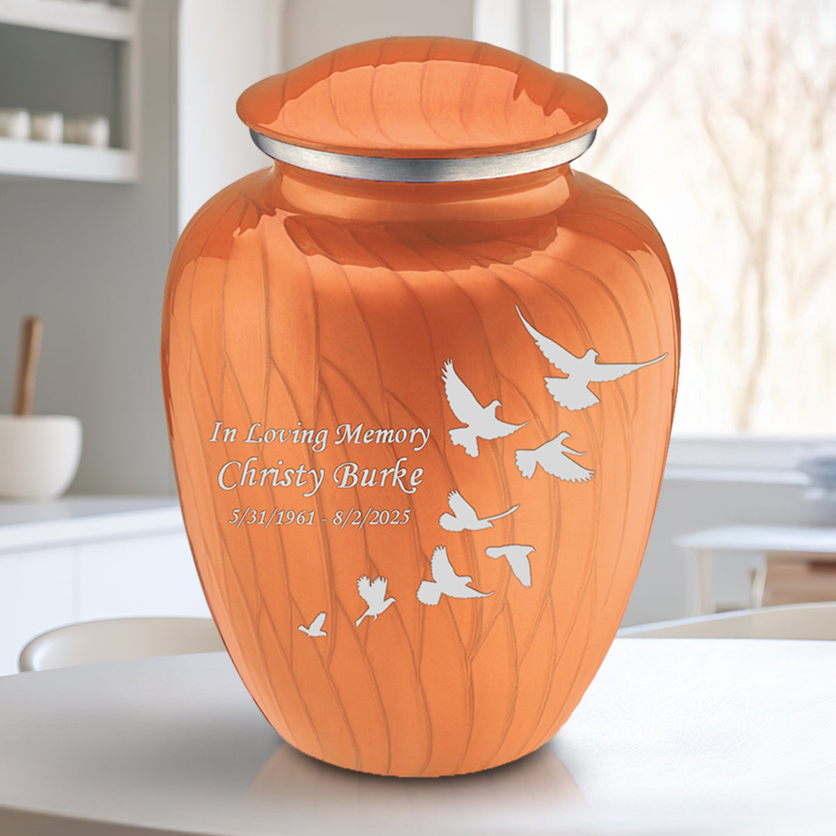 Adult Embrace Pearl Orange Doves Cremation Urn