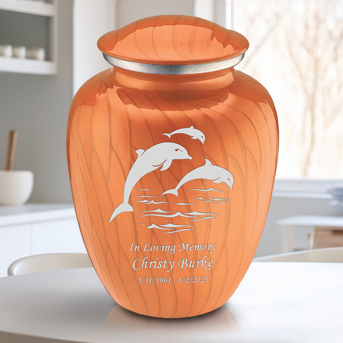 Adult Embrace Pearl Orange Dolphin Cremation Urn