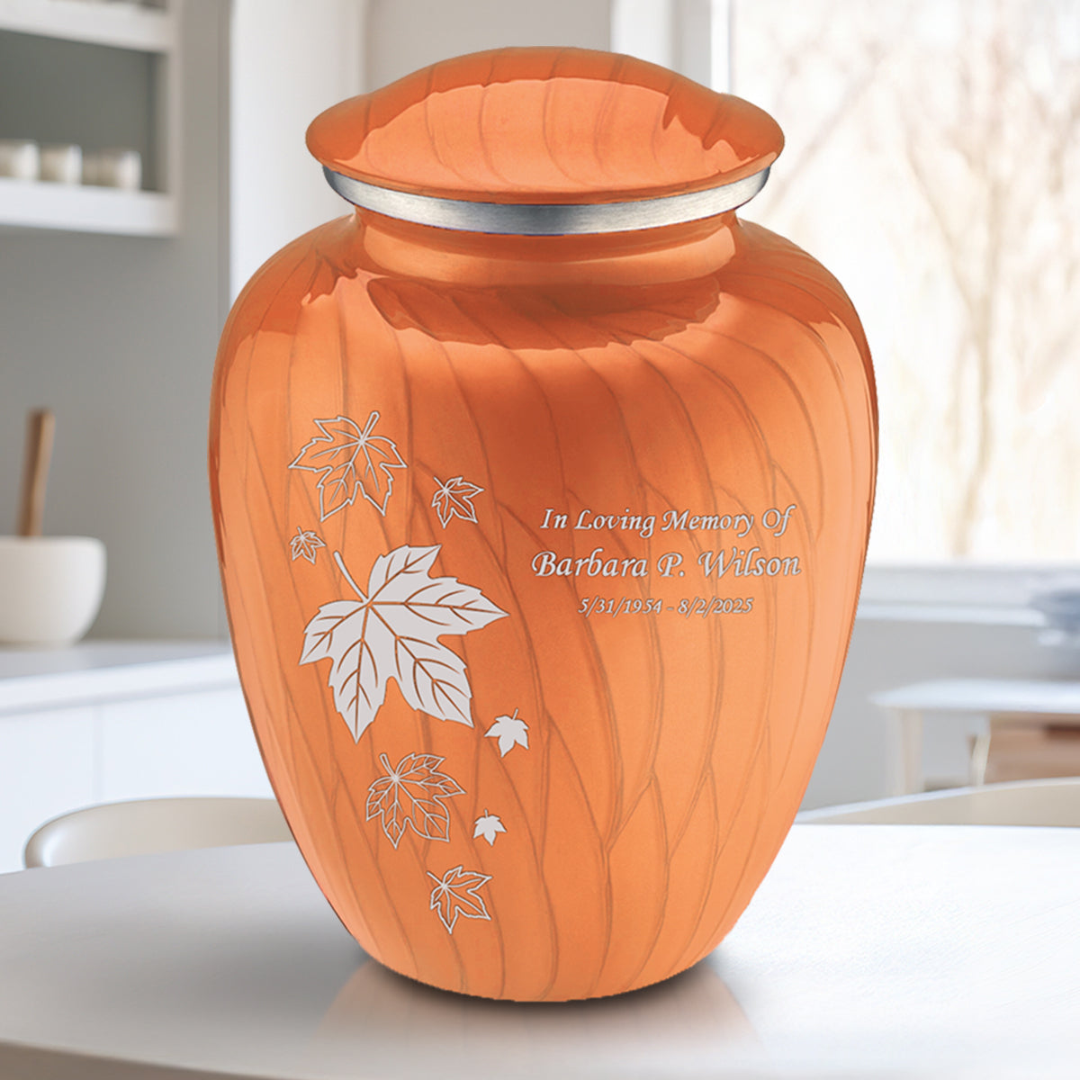 Adult Embrace Pearl Orange Falling Leaves Cremation Urn