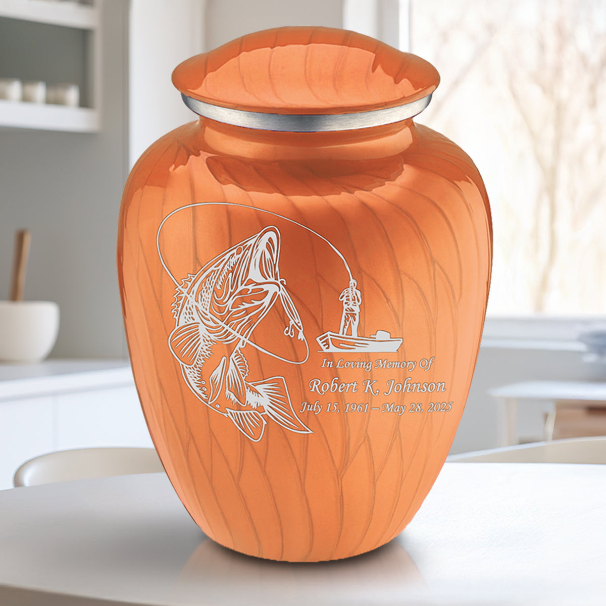 Adult Embrace Pearl Orange Fishing Cremation Urn