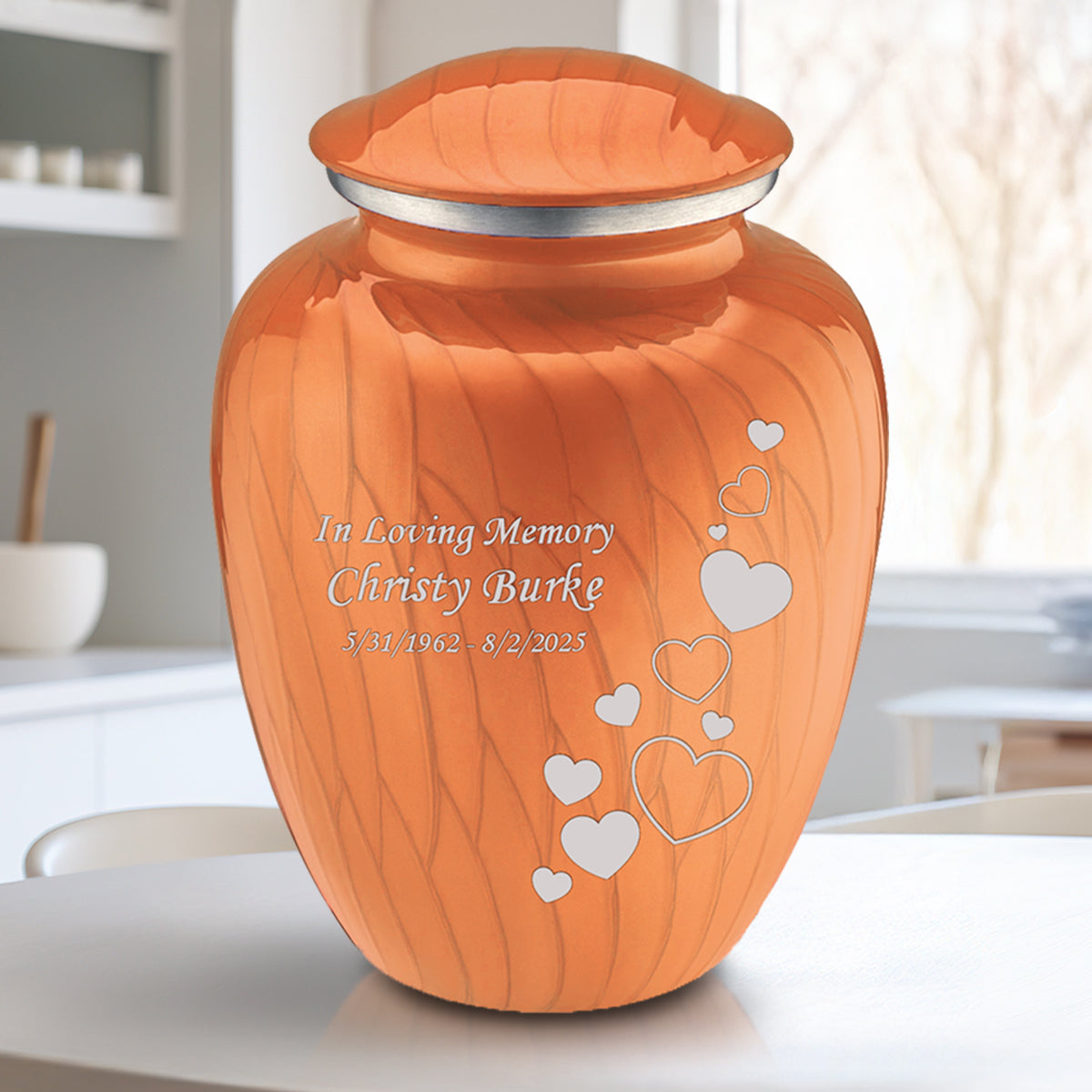 Adult Embrace Pearl Orange Floating Heart Cremation Urn