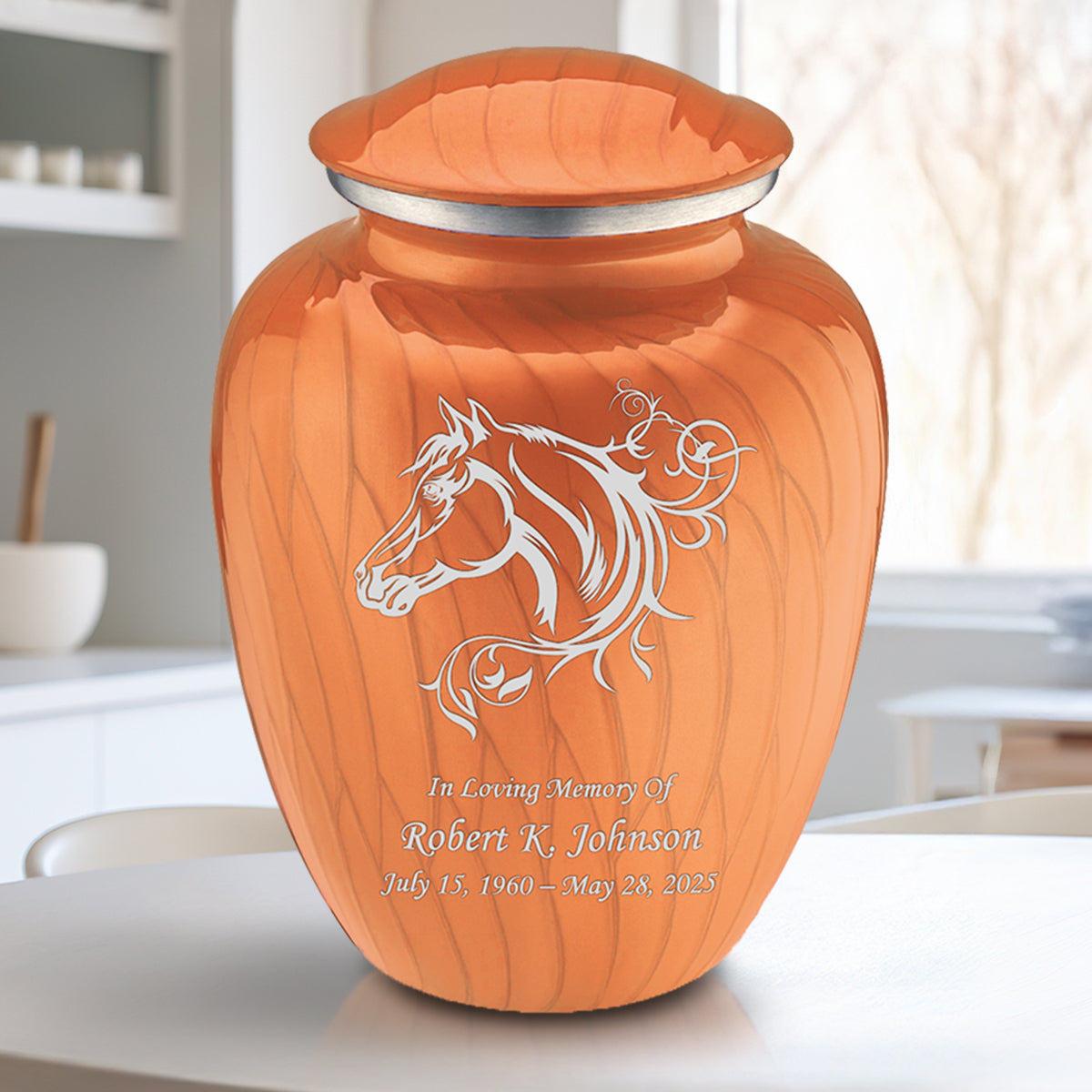Adult Embrace Pearl Orange Horse Cremation Urn