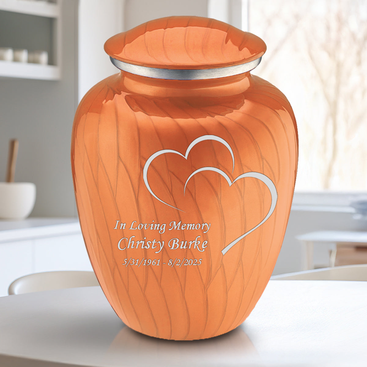 Adult Embrace Pearl Orange Hearts Cremation Urn