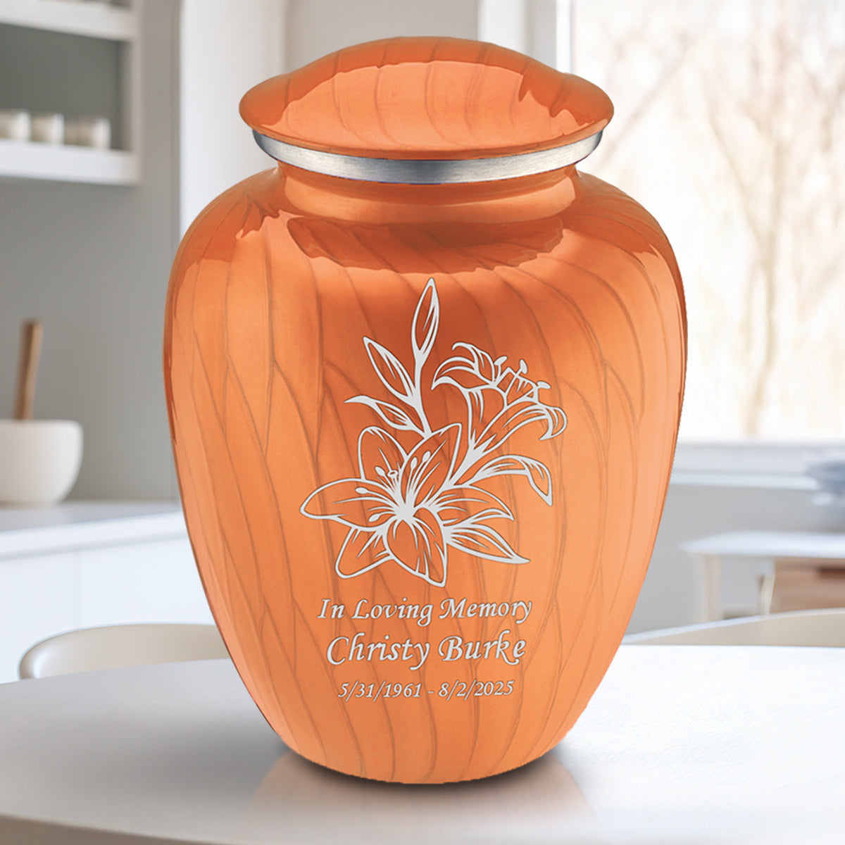 Adult Embrace Pearl Orange Lily Cremation Urn