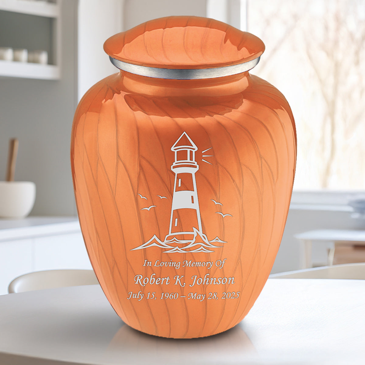 Adult Embrace Pearl Orange Lighthouse Cremation Urn