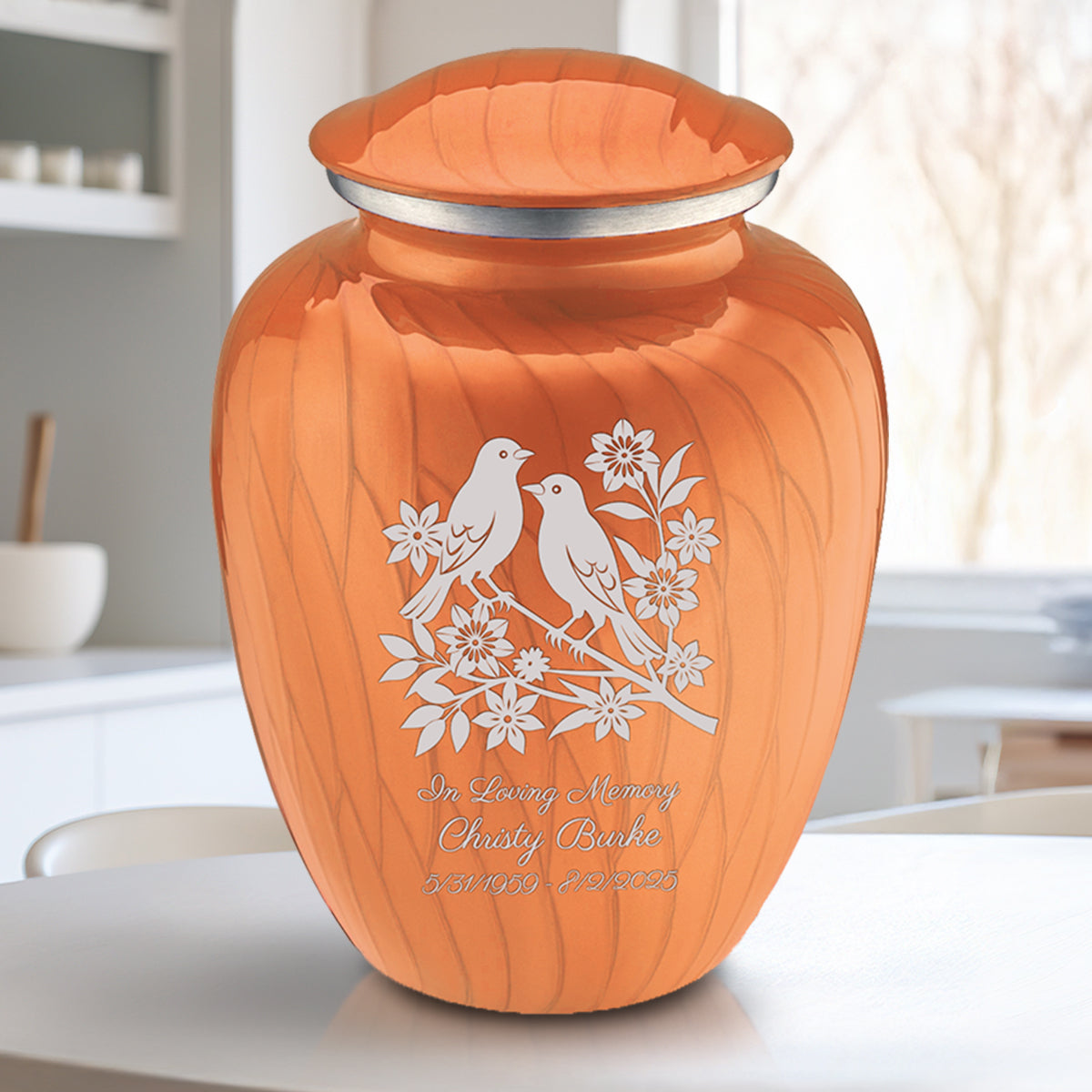 Adult Embrace Pearl Orange Songbirds Cremation Urn