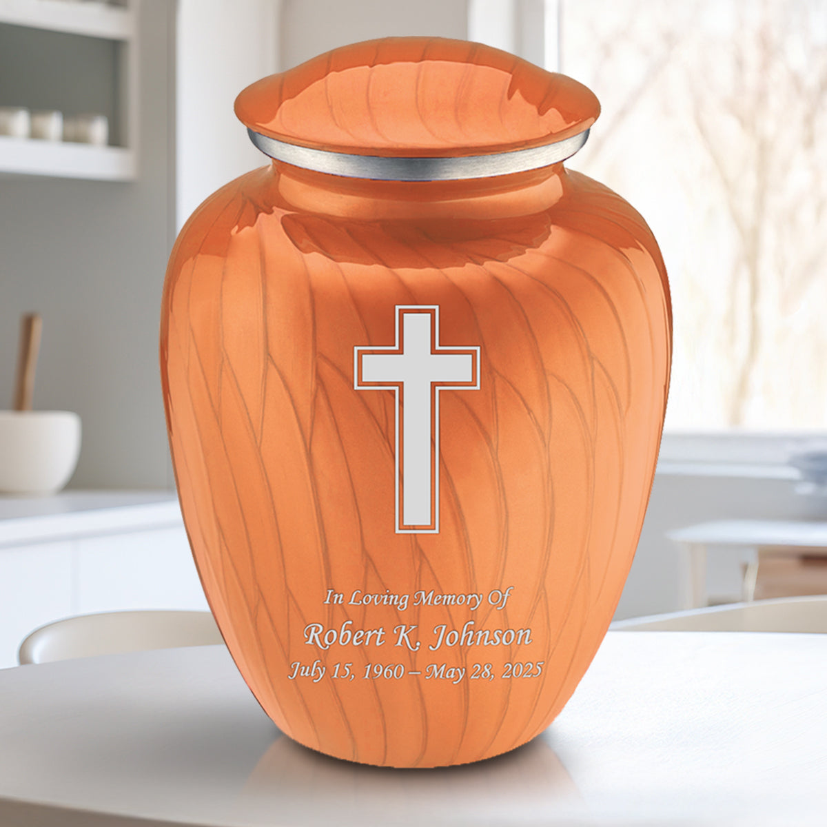 Adult Embrace Pearl Orange Simple Cross Cremation Urn