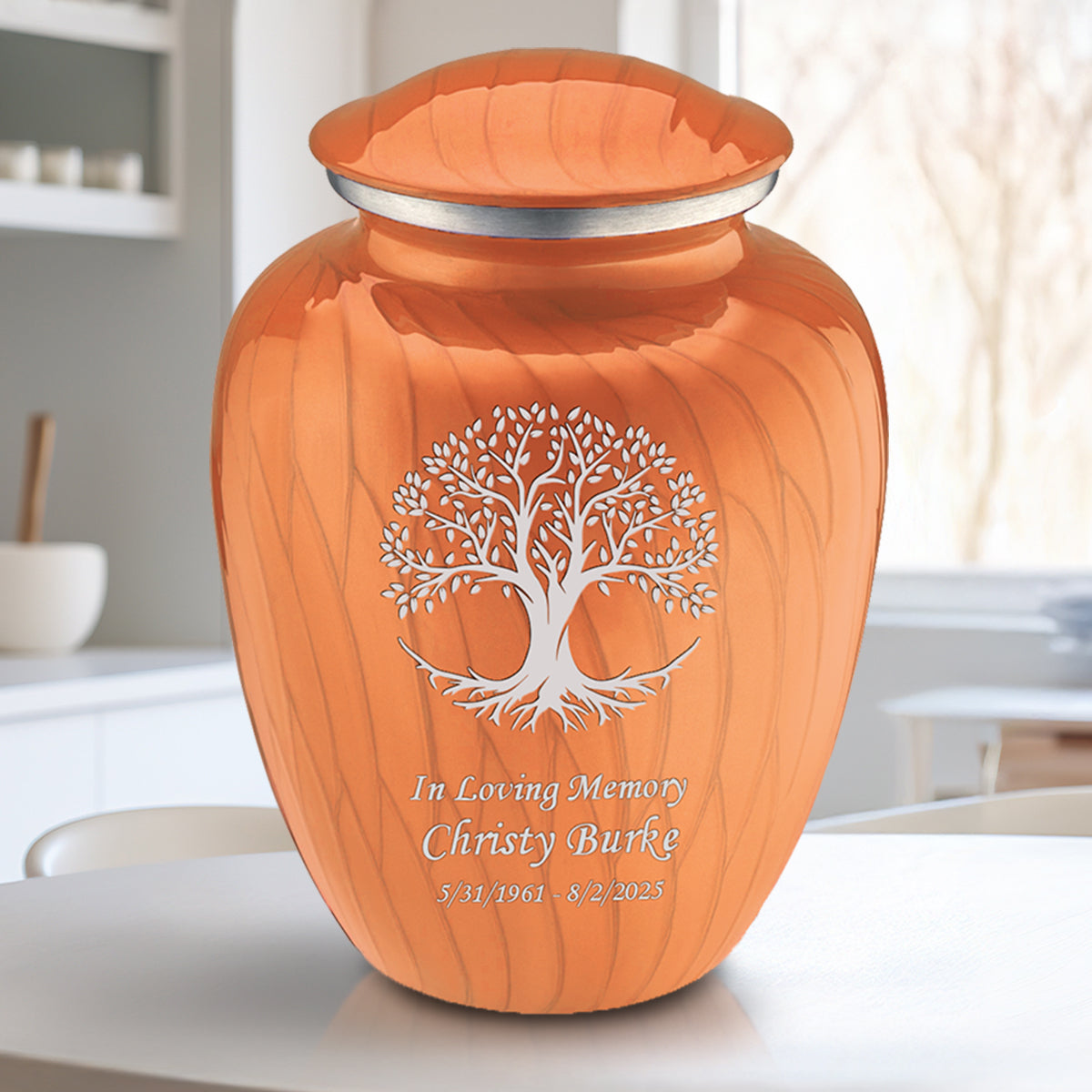 Adult Embrace Pearl Orange Tree of Life Cremation Urn