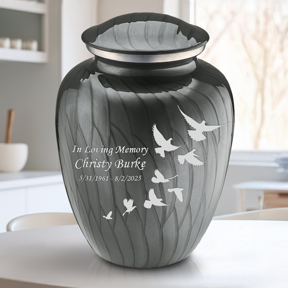 Adult Embrace Pearl Silver Doves Cremation Urn