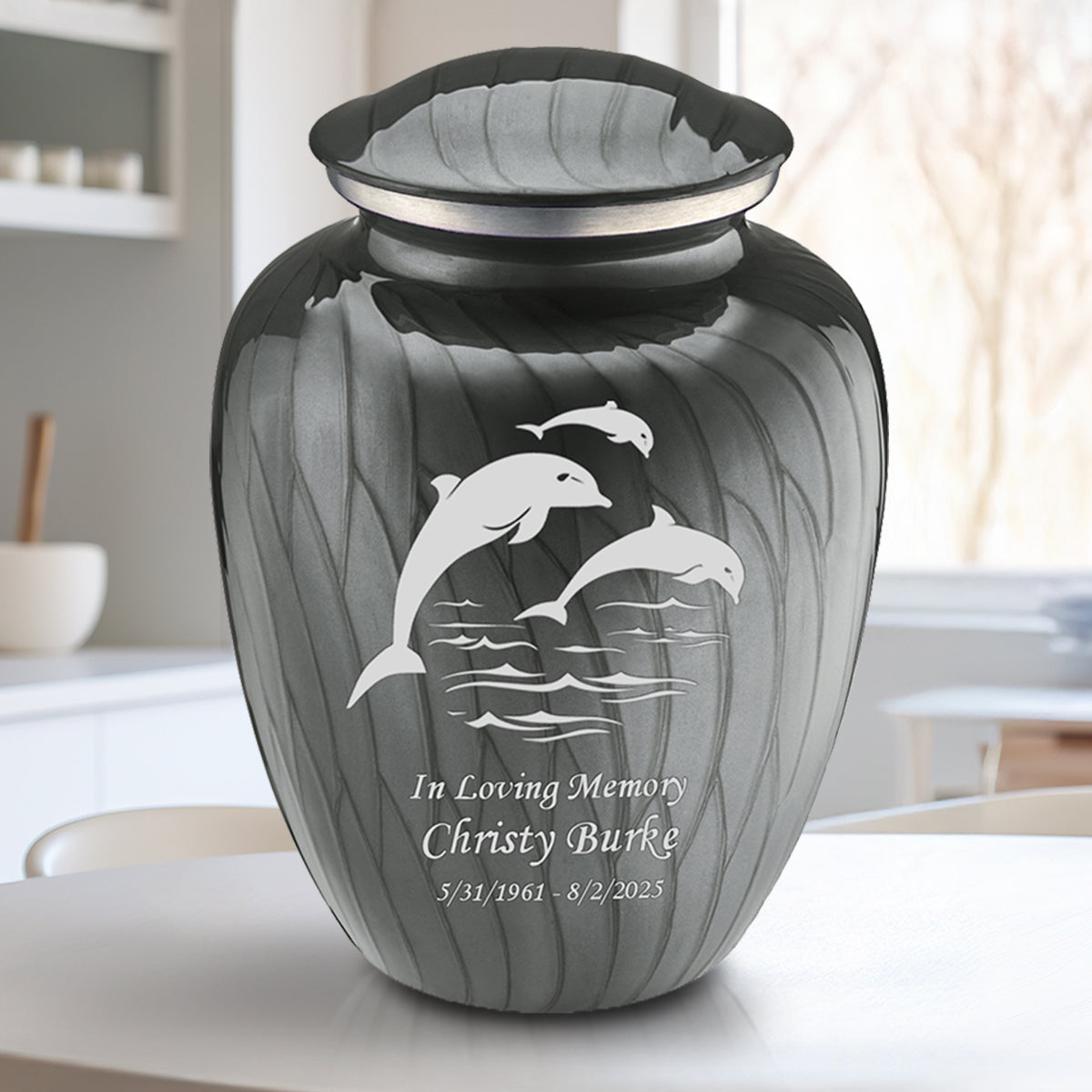 Adult Embrace Pearl Silver Dolphin Cremation Urn
