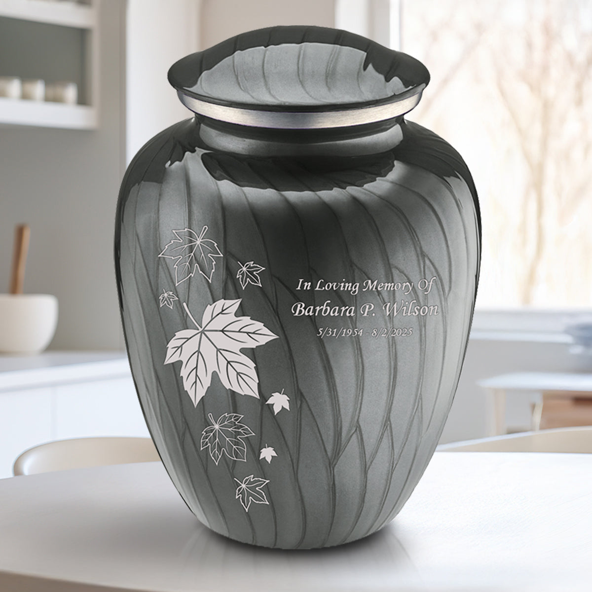 Adult Embrace Pearl Silver Falling Leaves Cremation Urn