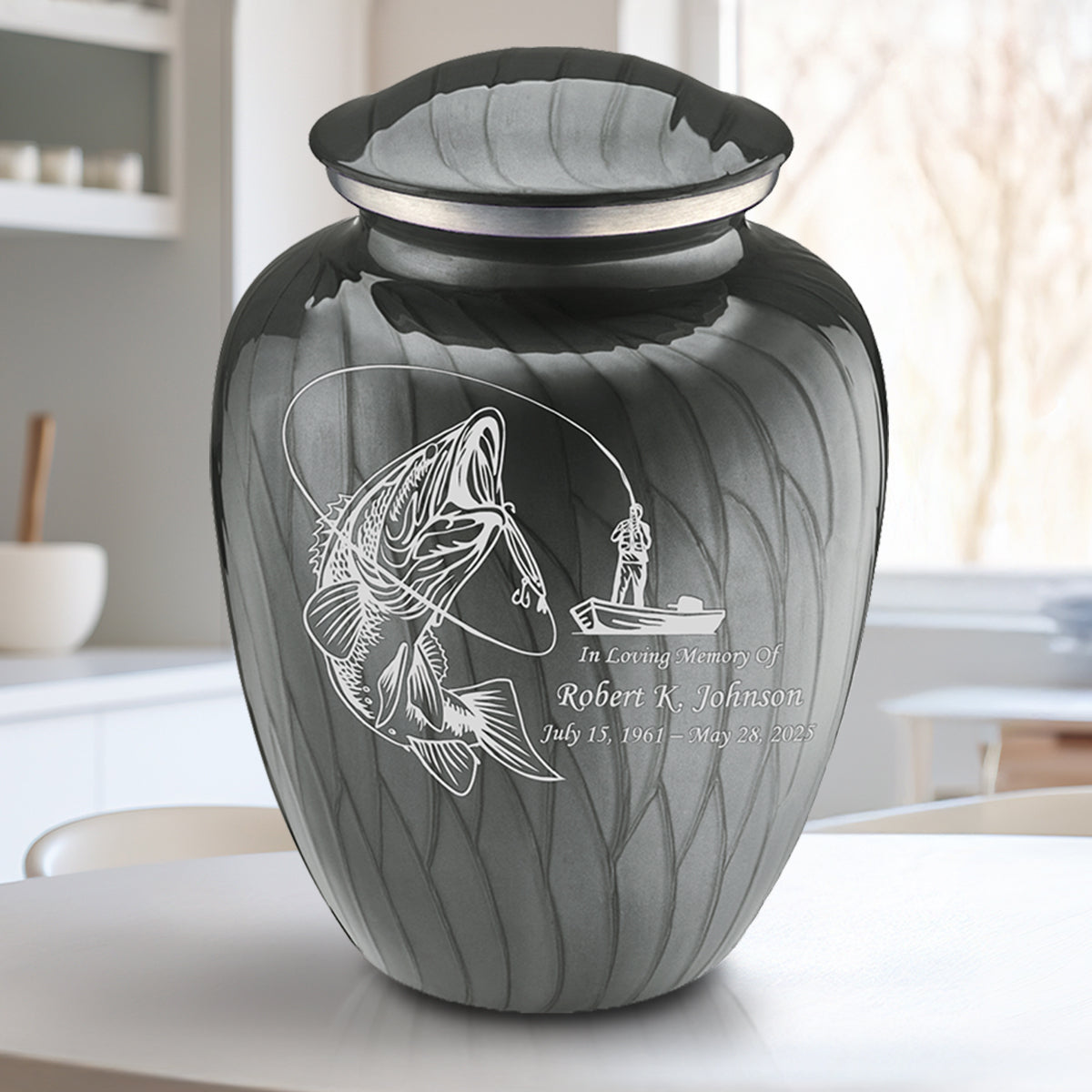 Adult Embrace Pearl Silver Fishing Cremation Urn