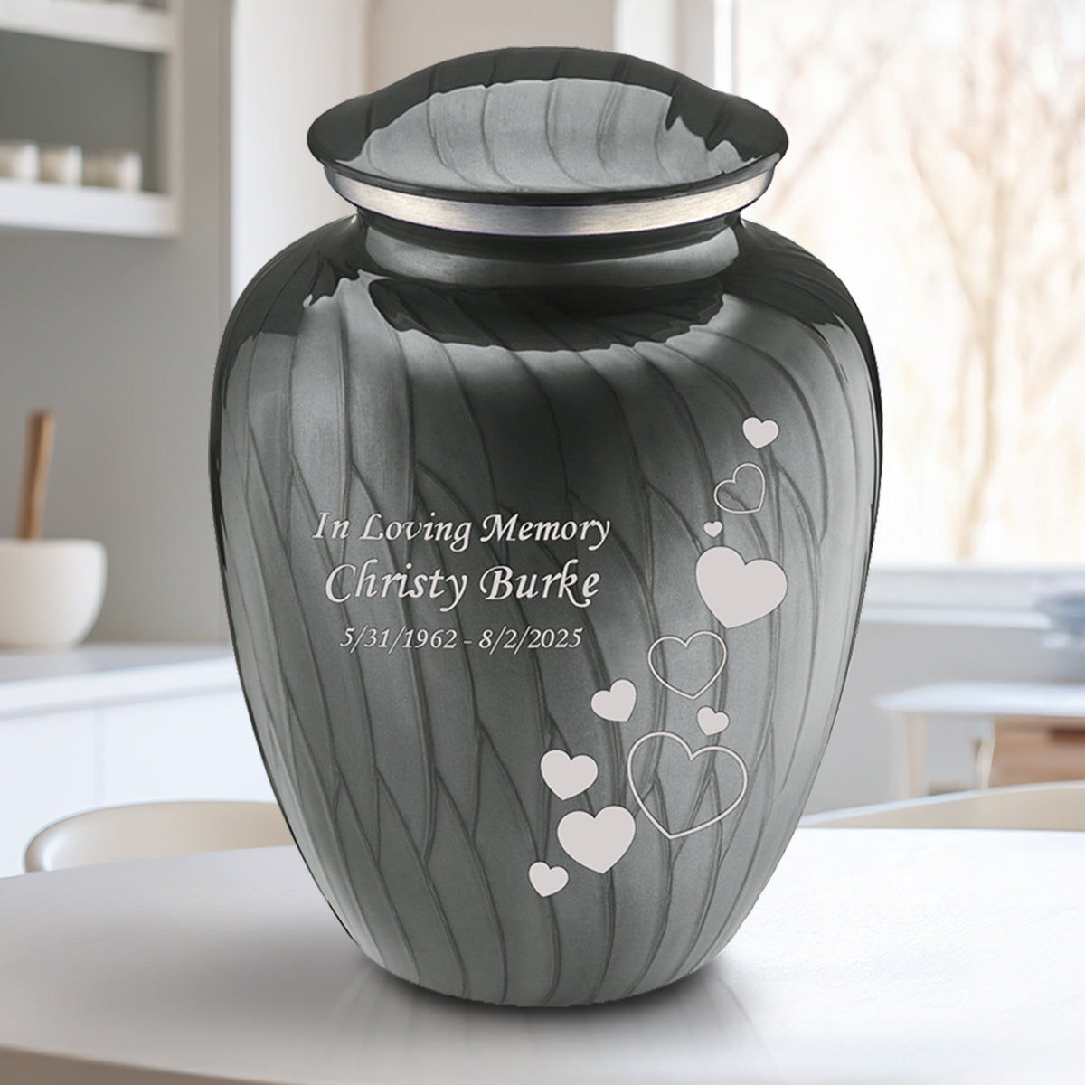 Medium Embrace Pearl Silver Floating Heart Cremation Urn