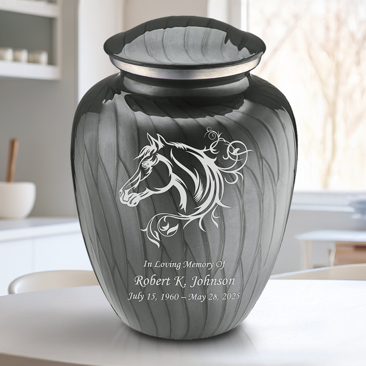 Adult Embrace Pearl Silver Horse Cremation Urn