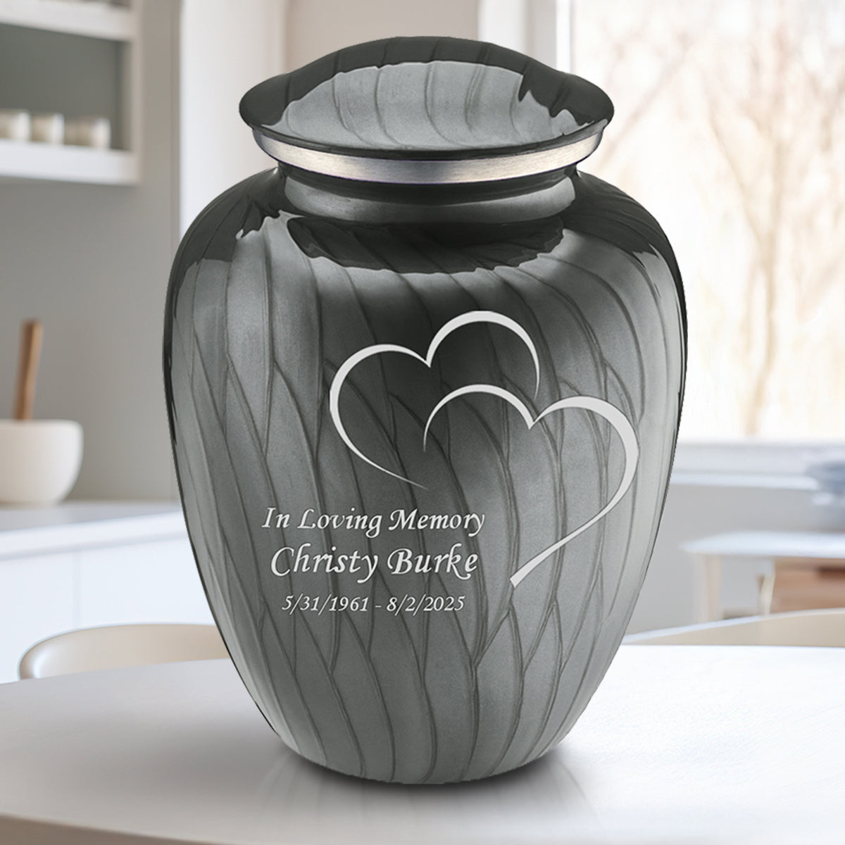 Adult Embrace Pearl Silver Hearts Cremation Urn