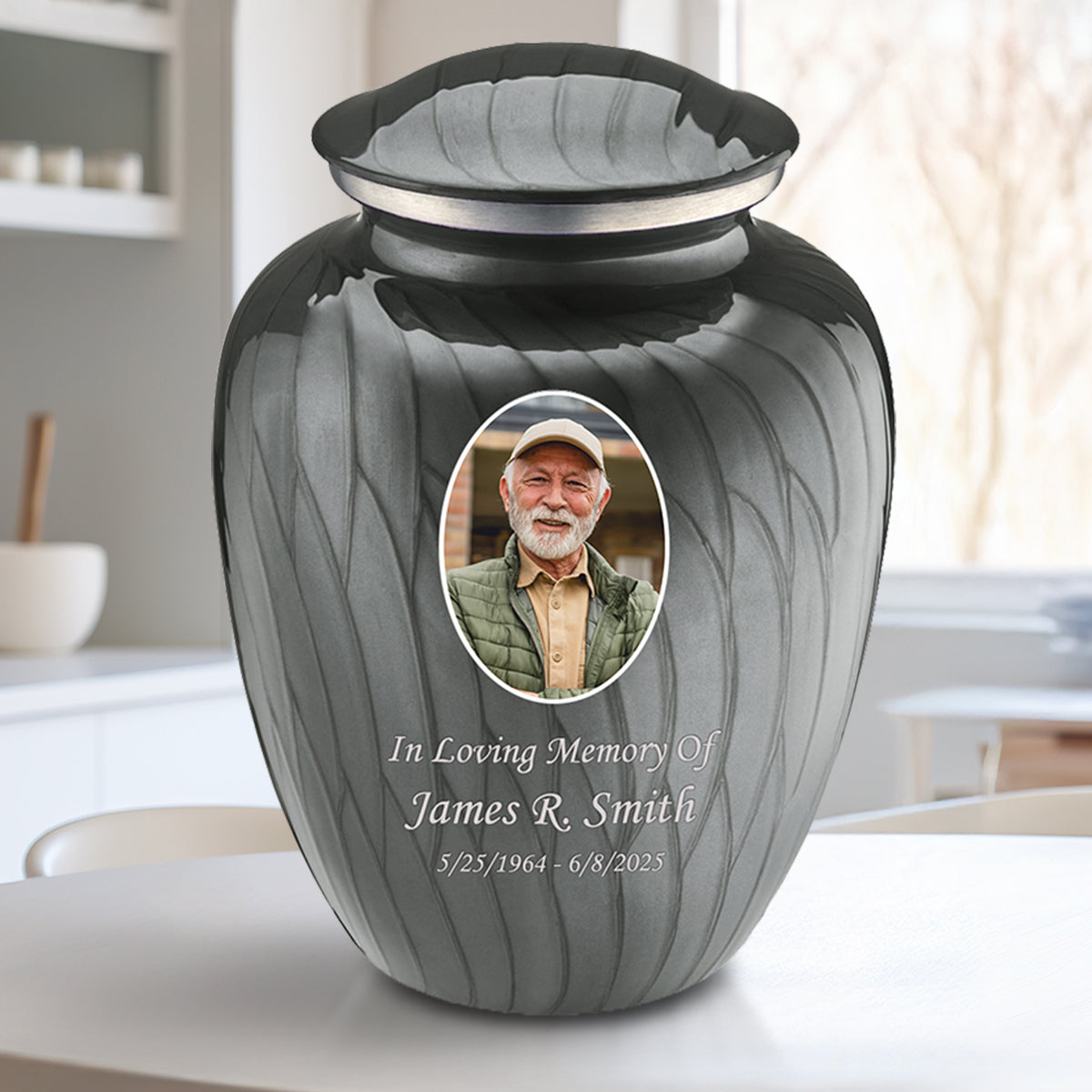 Adult Embrace Pearl Silver Portrait Cremation Urn