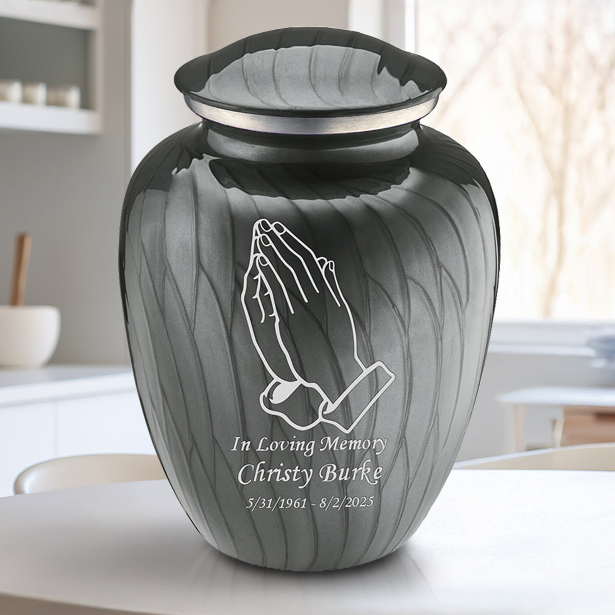 Adult Embrace Pearl Silver Praying Hands Cremation Urn